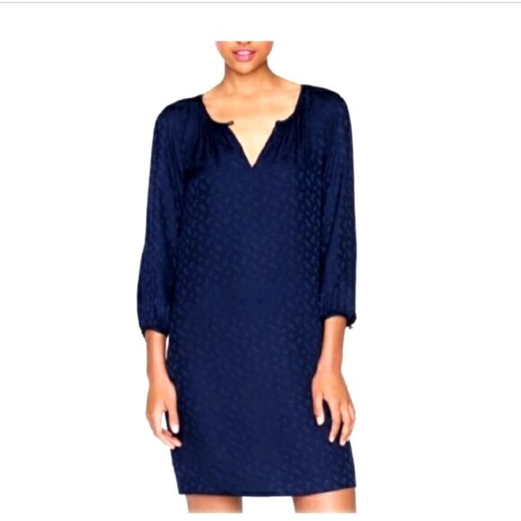 J. Crew Navy Knee Length Silk Jacquard Tonal Shift Dress Size 6 - Picture 4 of 15